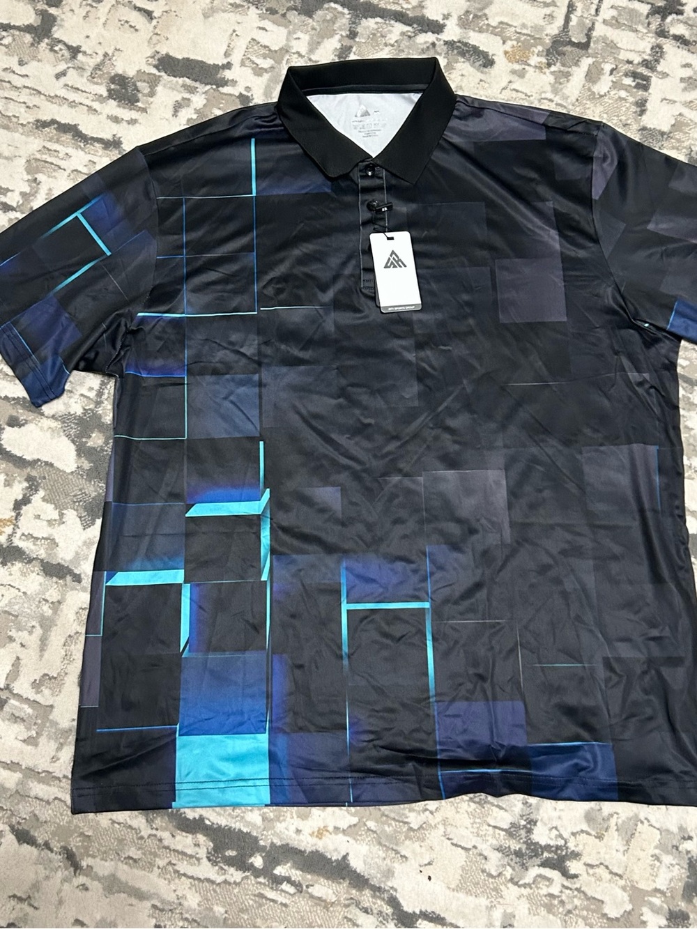 Men's Black & Blue Geometric Polo Shirt NWT